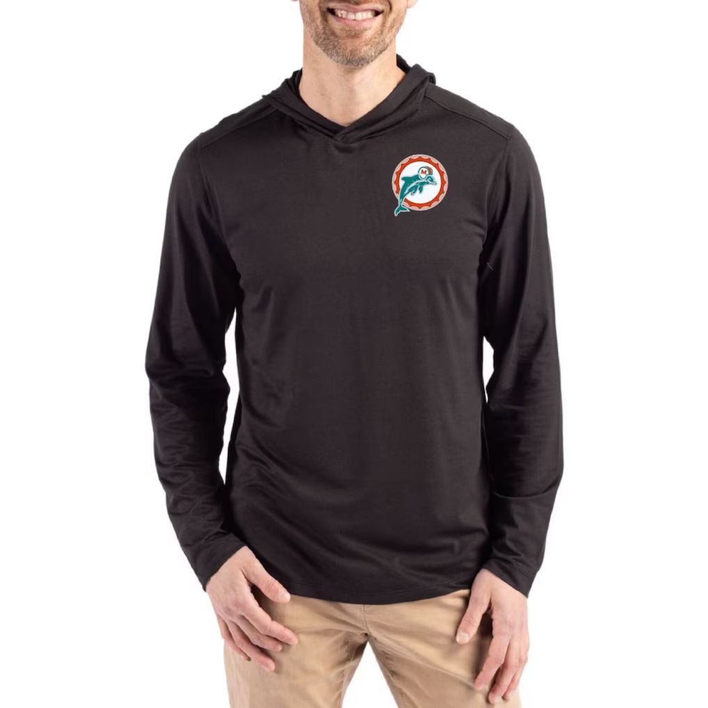 Men 2026 NFL Miami Dolphins Hooded long sleeved T-shirt brown 001->nfl t-shirts->Sports Accessory